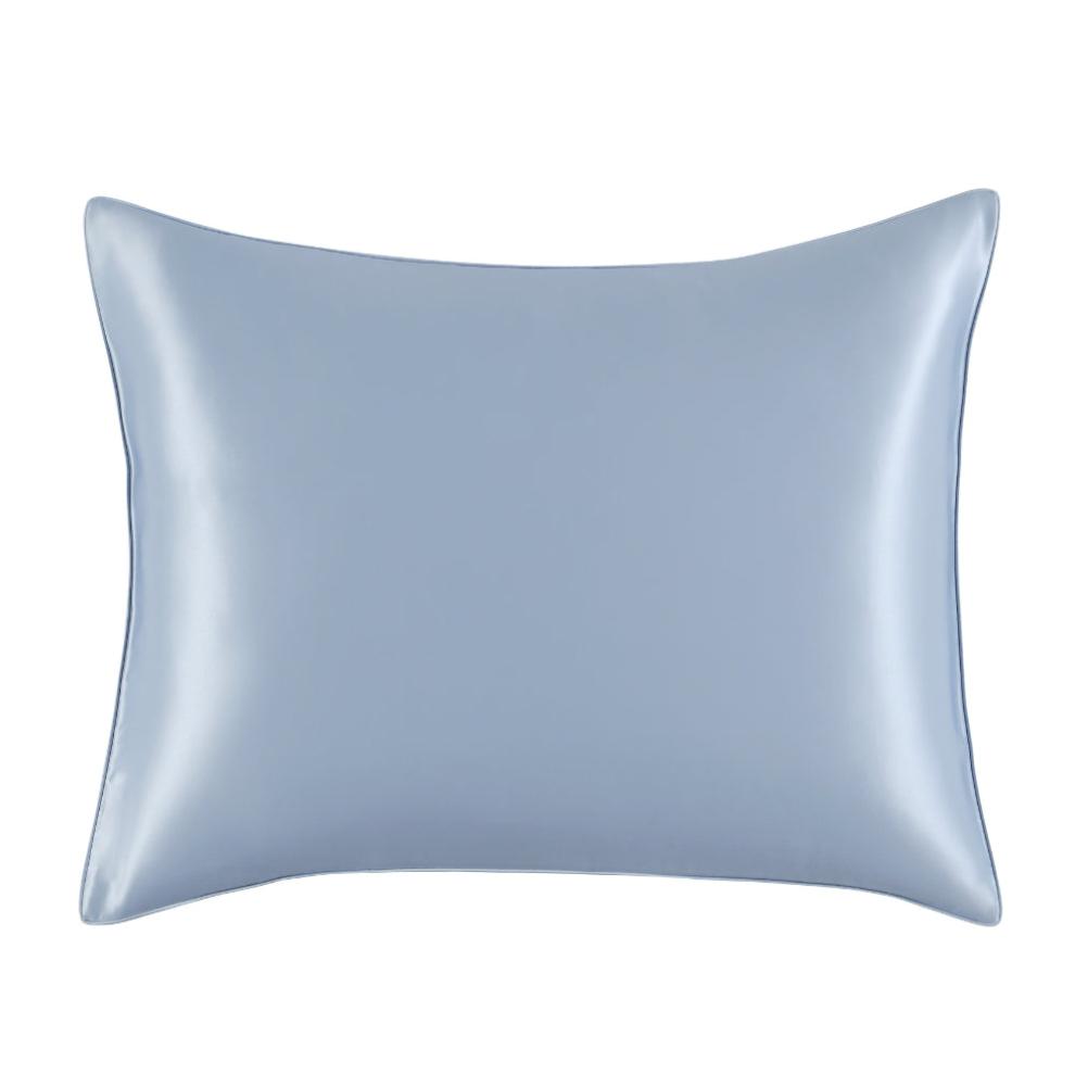 Blue mulberry silk pillowcase with satin charmeuse finish and classic piping