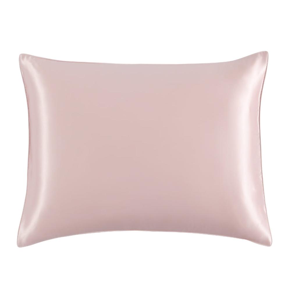 Pink mulberry silk pillowcase with satin charmeuse finish and classic piping